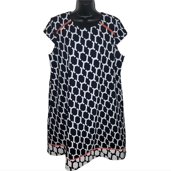 Madison Leigh geometric navy & white shift dress size 18 - Picture 1 of 8